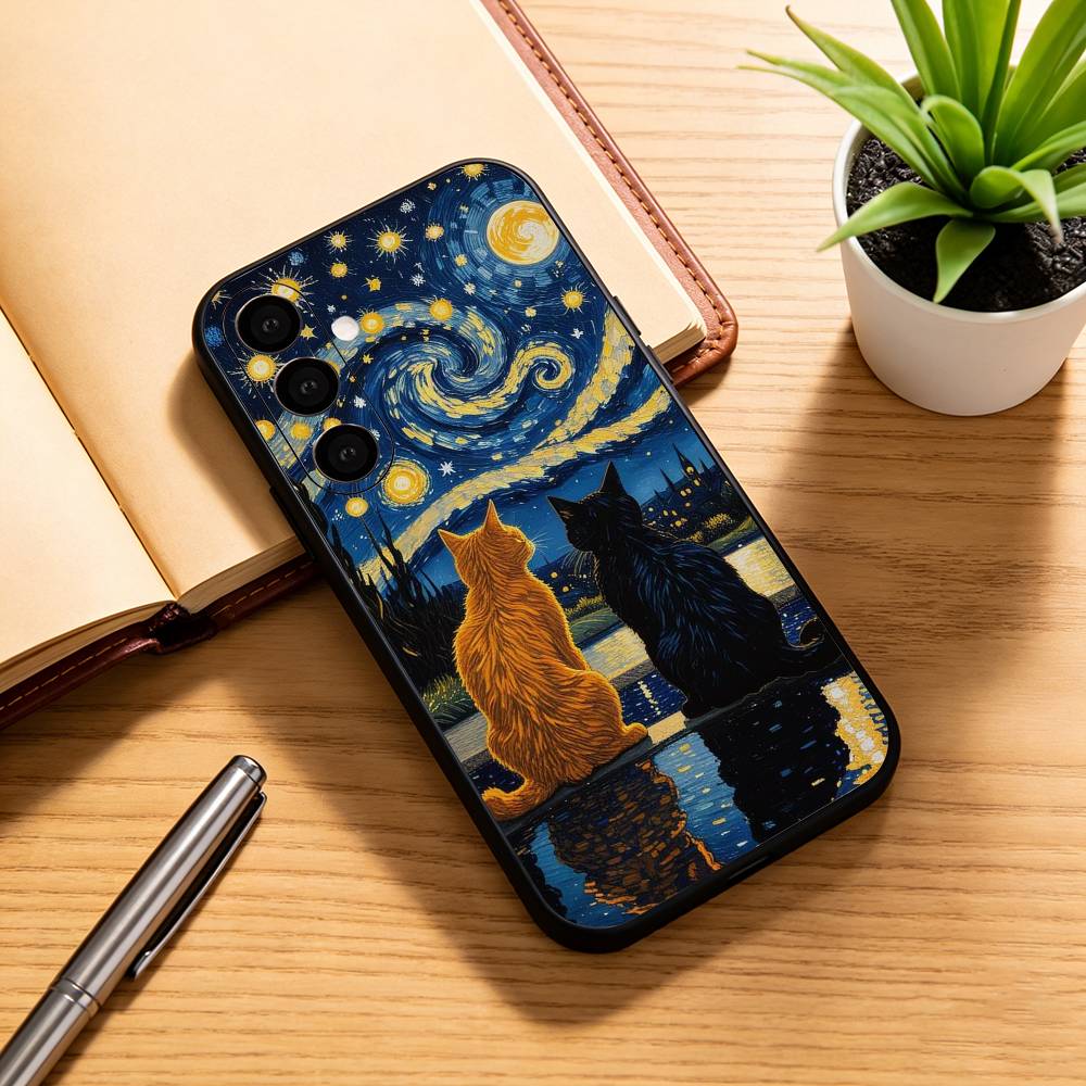 Coque de téléphone Van Gogh La Nuit Étoilée S-N Noir Silicone Souple Pour Samsung Galaxy A73,A72,A71,A70,A53,A52,A51