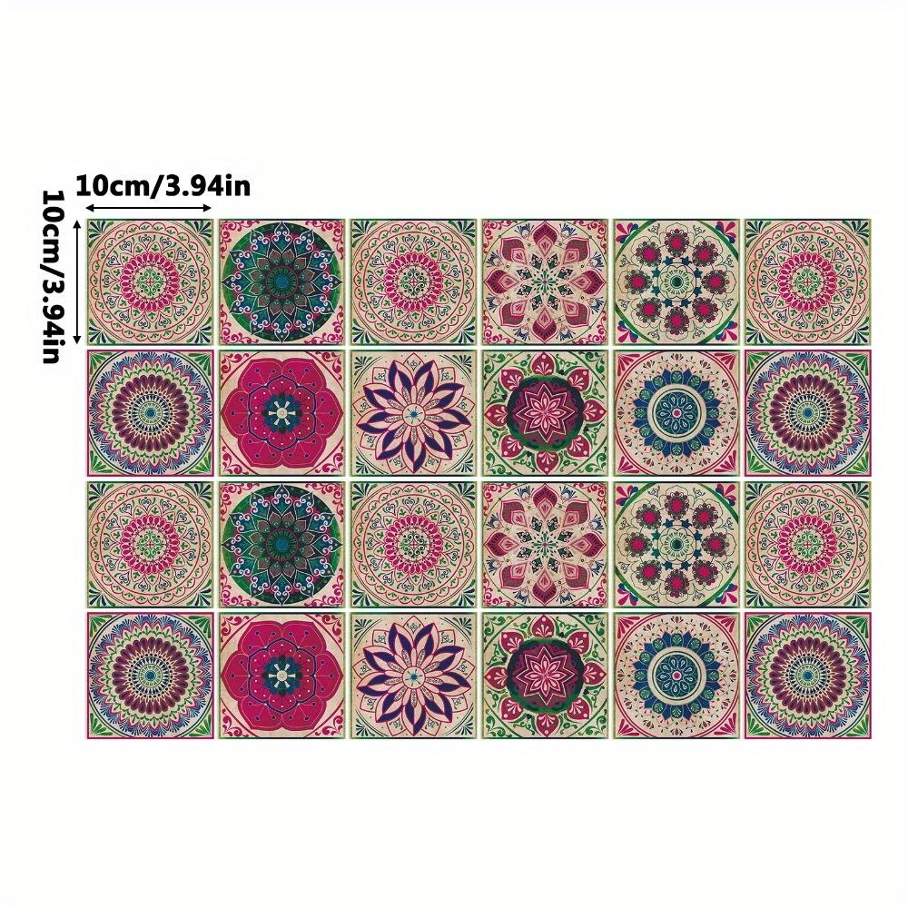 24 Stück Fliesenaufkleber zum Abziehen und Aufkleben für Küchenrückwand, farbenfrohe Fliesen im mexikanischen Stil, zum Aufkleben auf Wandfliesen, selbstklebende Wandaufkleber für Küche und Badezimmer