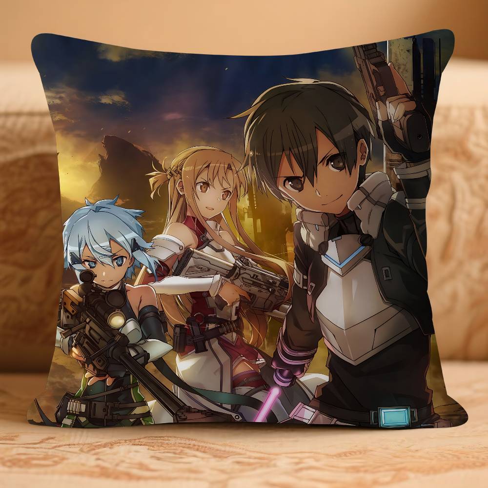 

Sword Art OnlineS Personalized Pillow Dust Cover Bedroom Kids Party Decoration Pillowcase Birthday Children Gift 16x16Inch