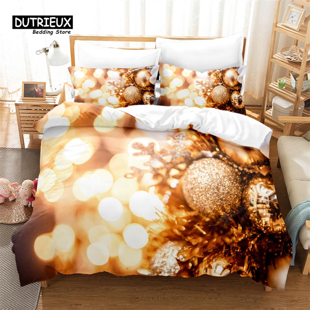 Fireplace Christmas Bedding Set, 3Pcs Duvet Cover Set, Soft Comfortable Breathable Duvet Cover, For Bedroom Guest Room Decor