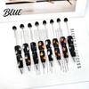Rhinestone Writing Pen Beadable Pen Glitter Plastic Beaded Halloween Pumpkin Ghost Skull Smooth Gel Ink for DIY Craft Making School Office Supplies