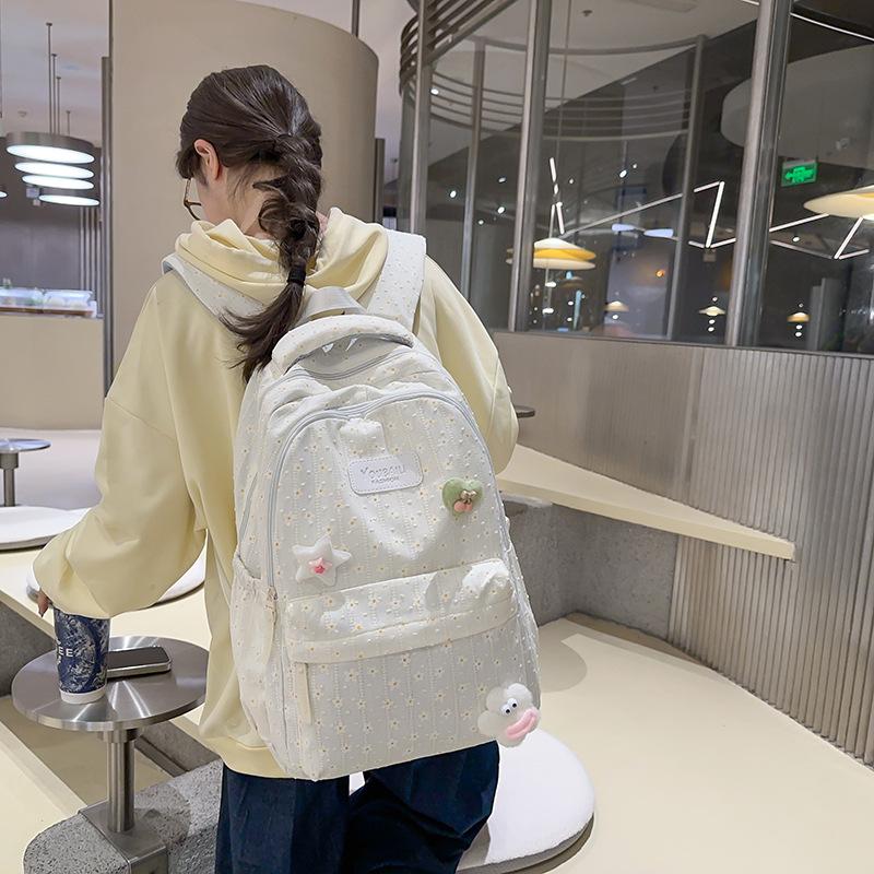 Japanese ins small fresh backpack female cute flower casual schoolbag junior high school students large capacity backpack tide