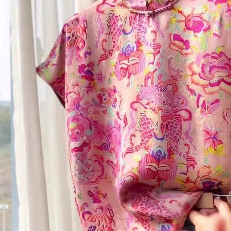 Summer Elderly Versatile Printed Temperament Short Sleeve 2025 Summer Shirt Top