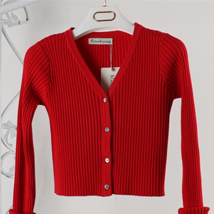 

Женский тонкий вязаный короткий кардиган с V-образным вырезом и длинными рукавами, свитера, женские однотонные пожимания плечами XL красный