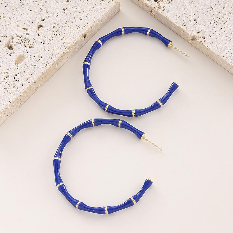 Fashion exaggerated personality enamel oil dripping bamboo large circle earrings atmospheric simplicity high sense earrings