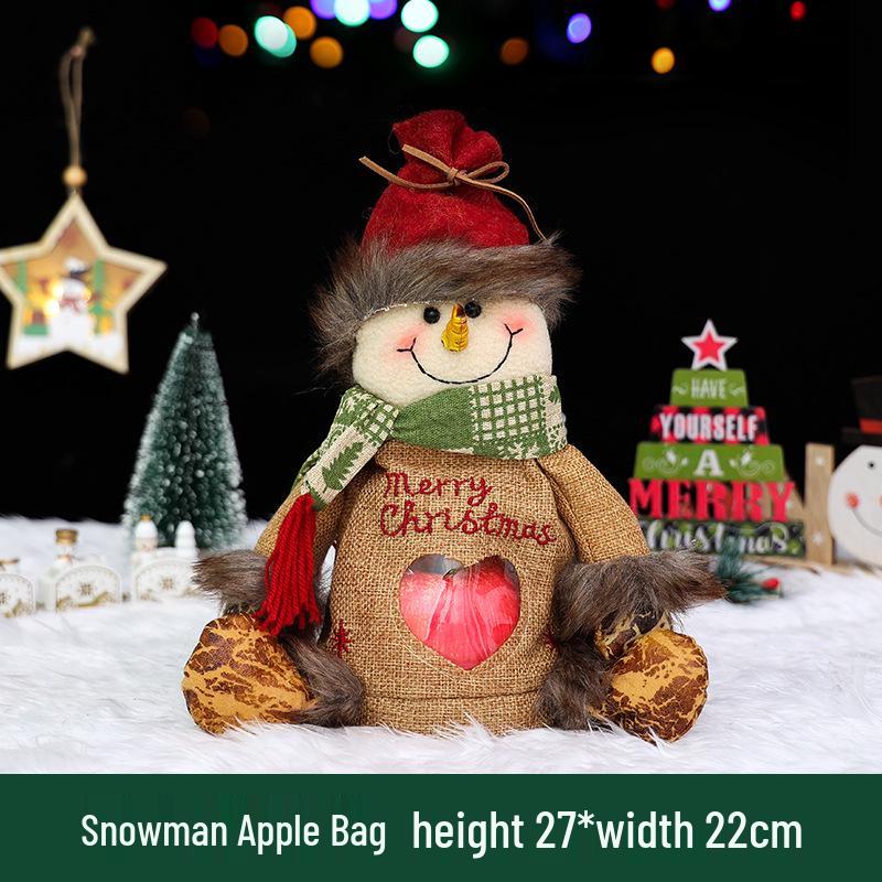 Cross-border Christmas Flannel Apple Drawstring Gift Bag with Bow - Cartoon Candy Bag for Kids
