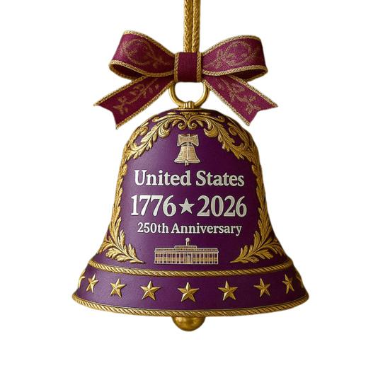 USA 250th Anniversary Bell Ornament Golden-Plated Metal Pendant Durable Collectible Decor Christmas Themed Decorative Bell