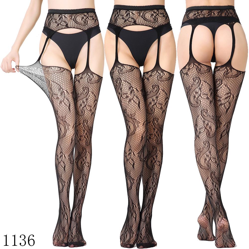 Sexy Elastic Fishnet Stockings with Garter Belt - Women's Open Crotch Fine Mesh Anti-Slip