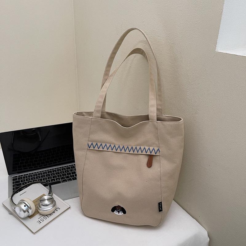 Casual Striped Embroidered Canvas Shoulder Bag - Autumn/Winter 2025 Trendy Student Design