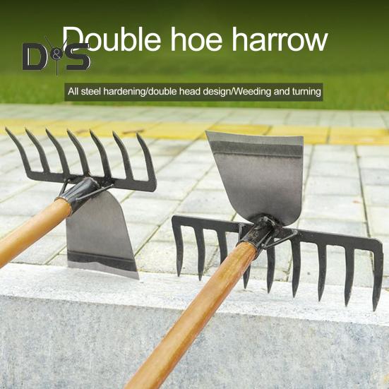 2-in-1 Weeding Rake Garden Hoe And Rake Heavy Duty Hand Weeder Gardening Hoe for Weeding Soil Loosening Landscaping