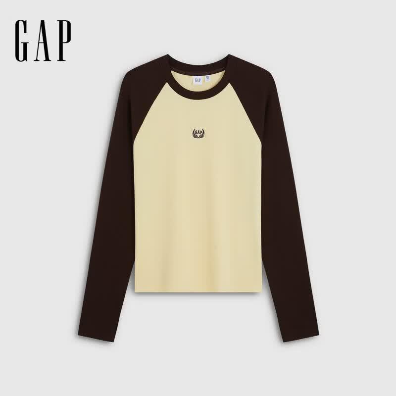 GAP Women's Embroidered Logo Contrast Raglan Slim Knit Long Sleeve Top