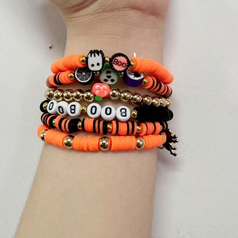 6pcs Halloween Decoration Bracelet with Pumpkin, Bat, and Ghost Pendants, Roleplaying Party Decoration giftHalloween Decorations