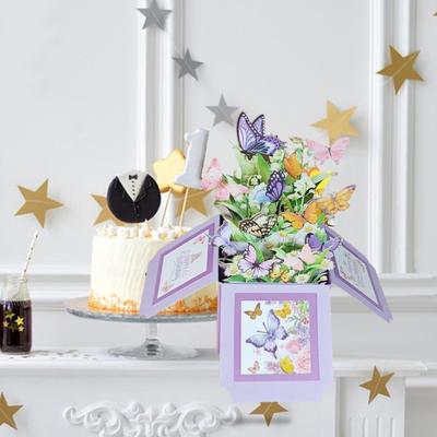 3D Happy Birthday Card Pop-up Butterfly Bouquet Gift Box Birthday Celebration Greeting Card for Family