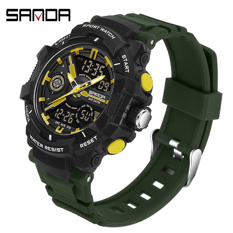 SANDA Korean Style Multifunctional Waterproof Dual Display Luminous Sports Watch for Teens