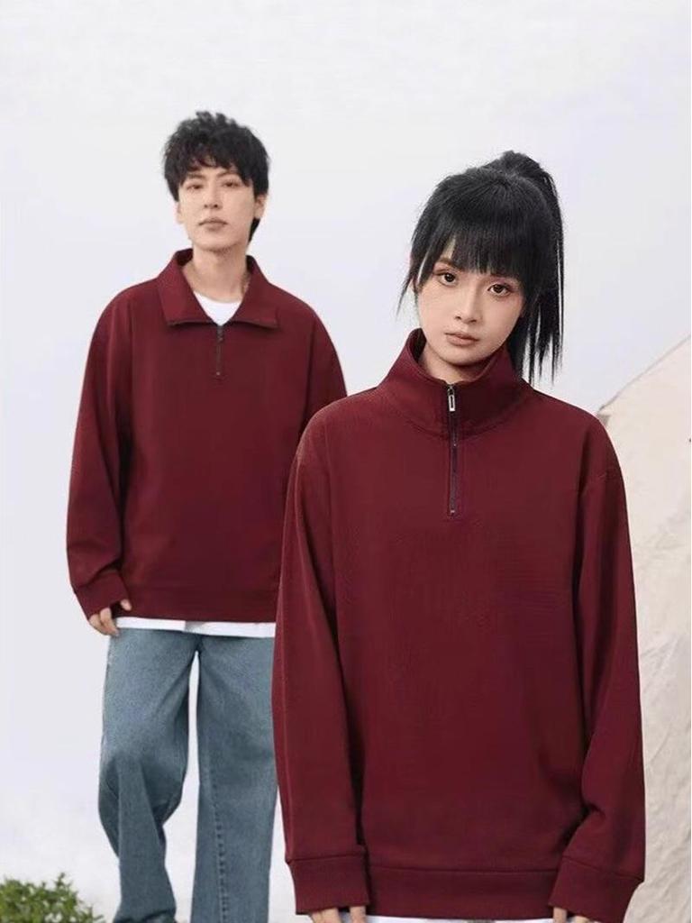 Korean Style American Half-Zip Stand Collar Hoodie - Trendy, Loose, Casual Pullover for Spring and Autumn