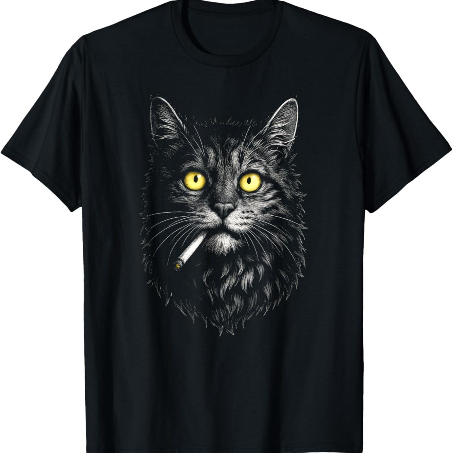 Funny Cool Cat Smoking Funny Meme Cigarette Cat Gang Vintage T-Shirt S чёрный