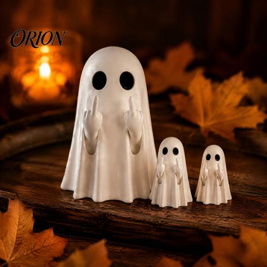 Gift Bag Fillers Mini Ghost Flipping Middle Finger Figurines for Halloween Decorations, Miniature Resin Small Haunted House Props Statue Tiered