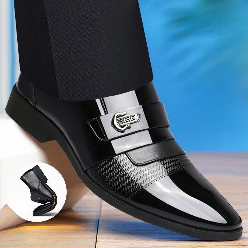 Mens Genuine Leather Business Dress Shoes Pointed Toe Korean Style British Fashion Breathable Soft Sole Leather Shoes 41