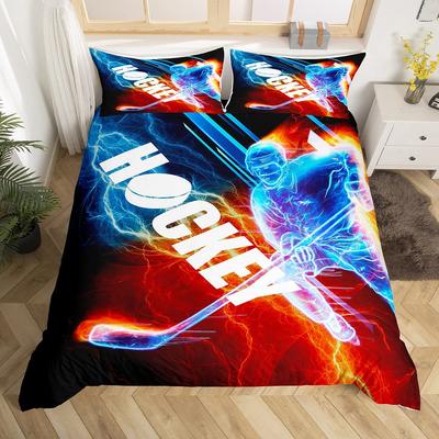 Eishockey Bettwäsche für Kinder Jungen Mädchen Teenager Leichte Steppdeckenbezüge Wintersport Schlafzimmer Dekoration Eishockeyspieler Bettwäsche Sets
