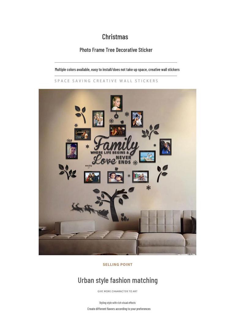 Oturma Odası Dekorasyonu için 3D Akrilik Yılbaşı Ağacı Fotoğraf Çerçeveli Duvar Sticker