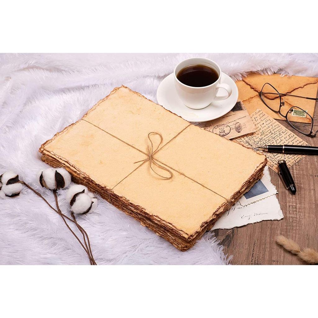 50 listů akvarelového papíru o gramáži 150 g/m² - Panenská bavlna - Ručně vyráběný papír s okrajem - Vintage tónovaný