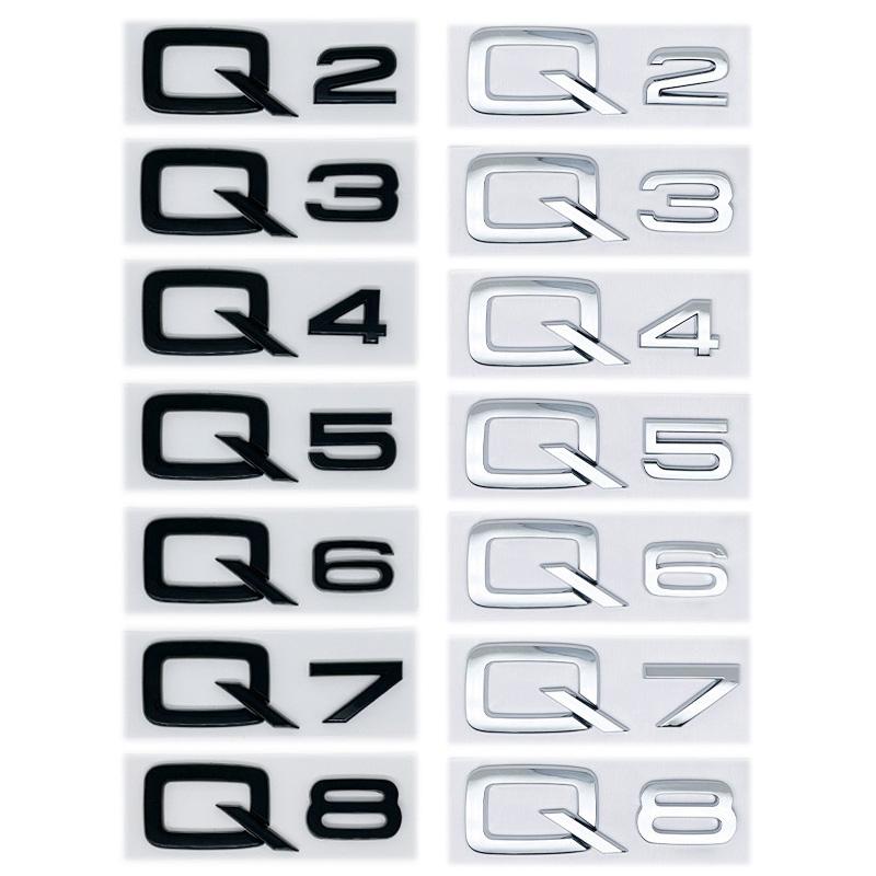 3D ABS Numbers Letters Q2 Q3 Q4 Q5 Q6 Q7 Q8 Emblem for Audi Q series Car Fender Trunk Rear Logo Sticker Black Silver