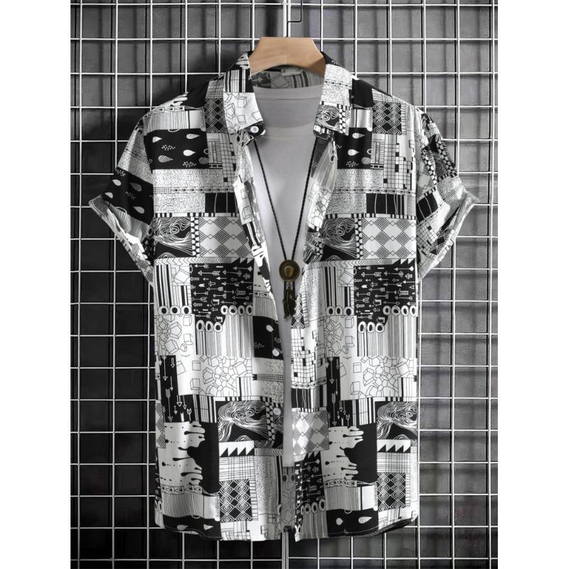 Hawaiian Shirts Geometry Men's Color Block Graphics Beach Vacation Short Sleeve Fashion Buttoned Tops