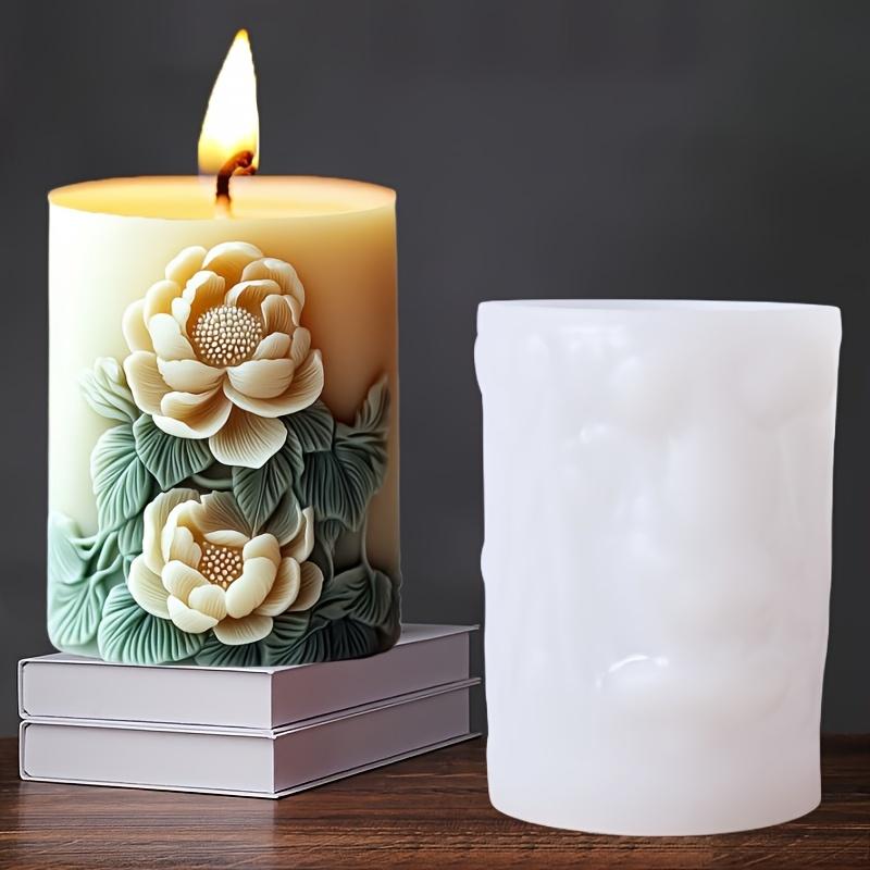 Blooming Flower Bud Relief Cylindrical Candle Silicone Mold Peony Leaf Relief Resin Mould Lily Rose Flower Relief Gypsum Molds