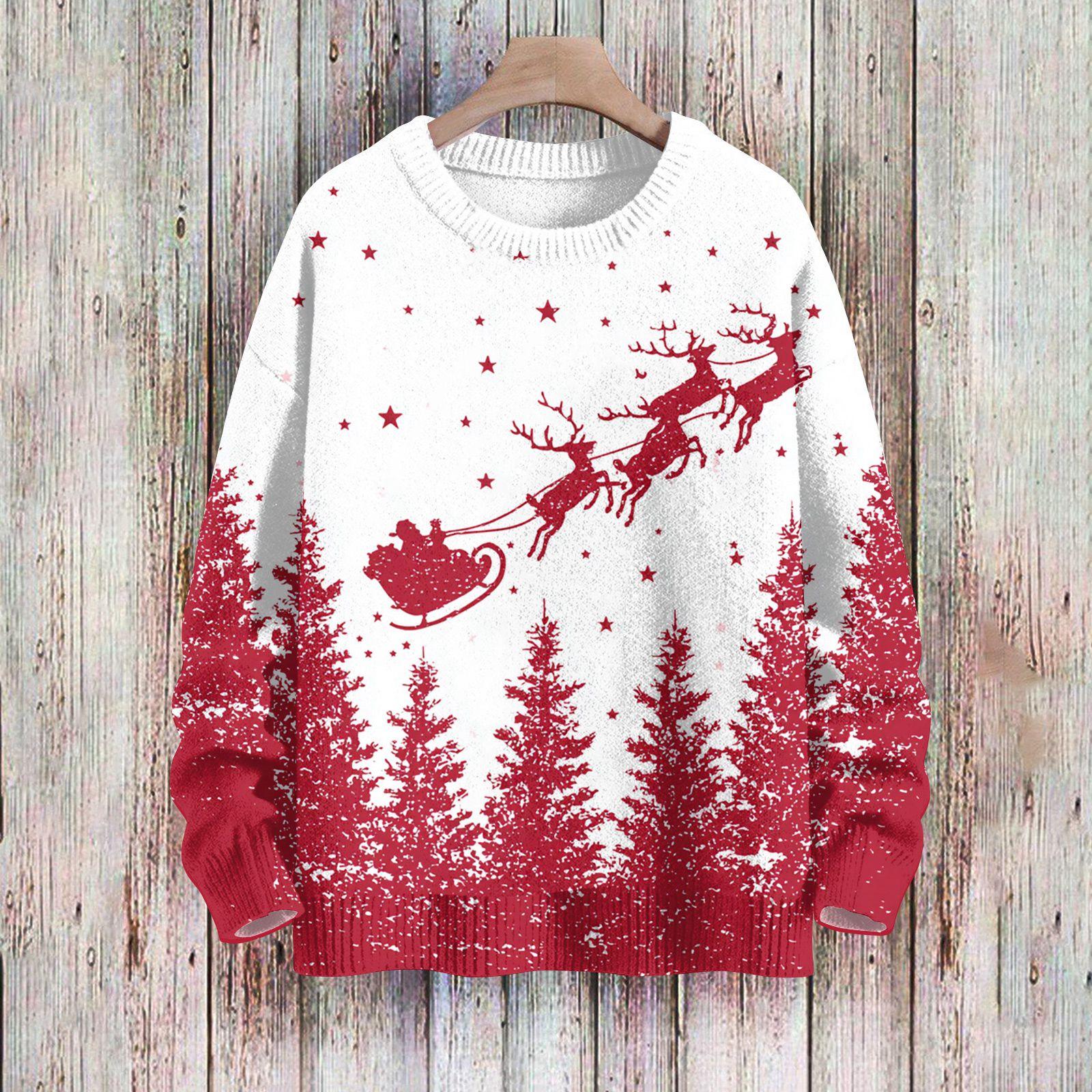 

Рождественские толстовки для женщин Вязаный свитер Милая рубашка Осенний свитер с круглым вырезом Топы XXXL красный