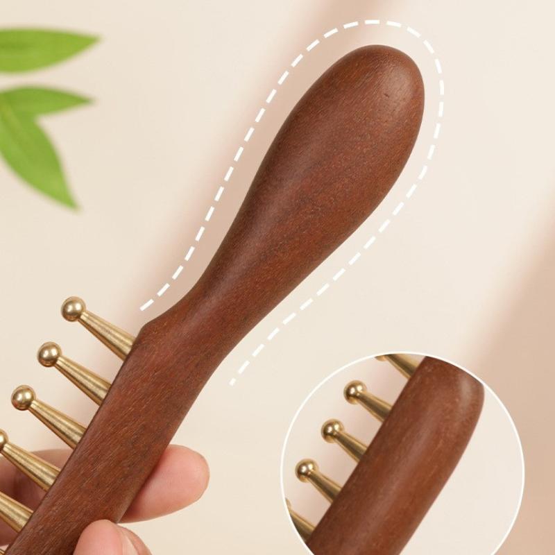 Head Meridians Massage Comb Copper Wood Meridians Comb Needling Guasha Scalp Relax Tools Long Hair Head Therapy Meridian Comb