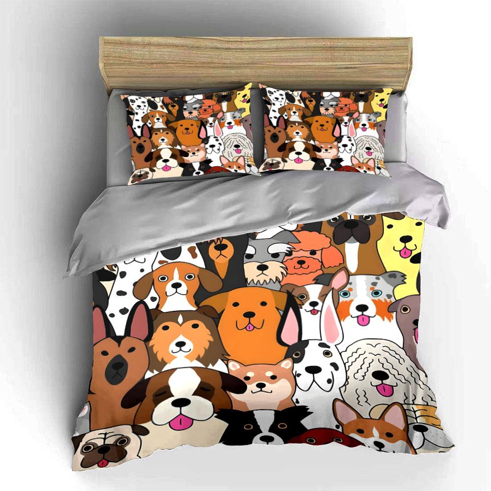 Colorful Dog-Themed Decor Set Bedding Set with 1 Duvet Cover 2 Pillowcases Single Double King Queen, Gift