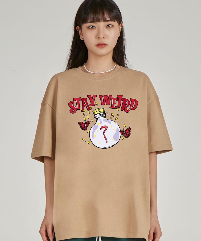 ASTRAL PROJECTION Stayweed Round Neck 15-Count Cotton Short Sleeve T-Shirt_Beige