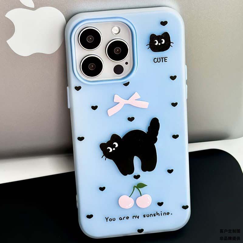 Cherry Kitten Is Suitable for Apple 16/17promax Mobile Phone Case iPhone15 Skin Scrub 13/12 Jelly 14.