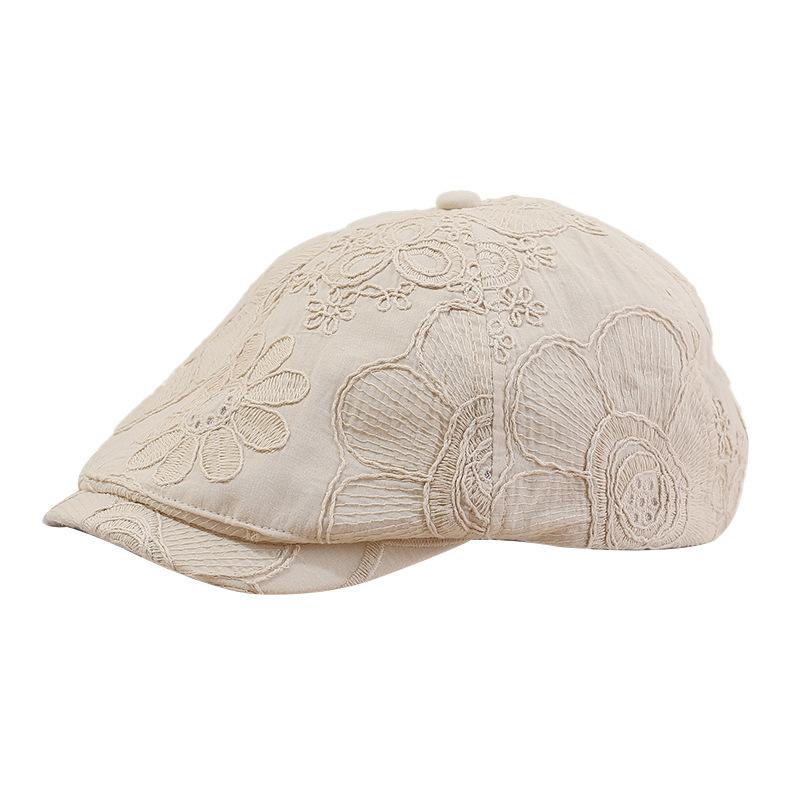Spring and summer new cap children embroidered British retro newsboy hat short brim shading sun protection painter hat