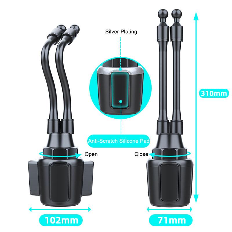 Universal Dual Head Flexible Rod Car Cup Holder Mobile Phone Stand 360 Degrees Rotating Bracket