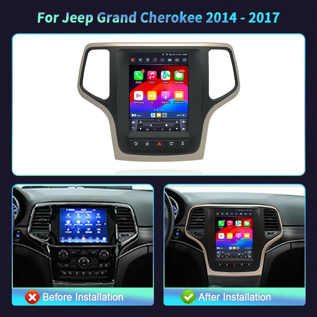 9,7-calowe radio samochodowe z Androidem 14 dla Jeep Grand Cherokee 2014-2017 Stereo Multimedia 4G GPS Bezprzewodowe BT Carplay Ekran dotykowy Stereo