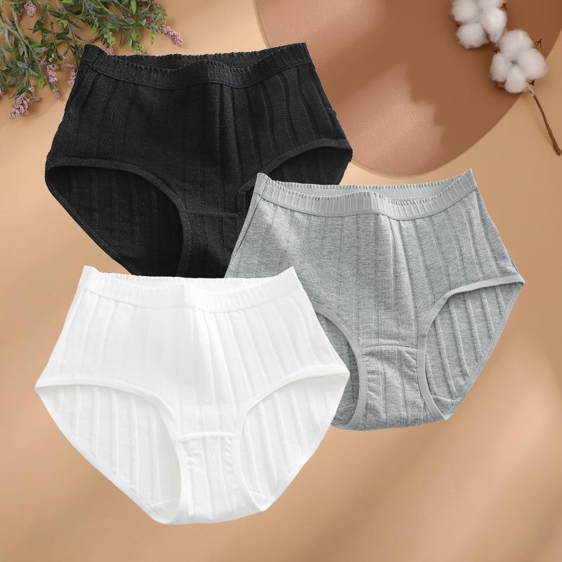 3Pcs/Set Women S-3XL Seamless Cotton High Rise Briefs Solid Color Stripe High Quality Panties Female Cozy Big Size Sexy Lingerie