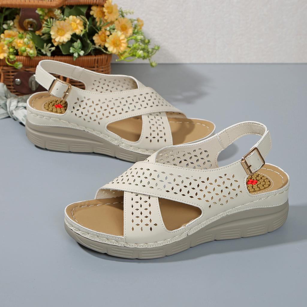 Large size spring 22 European and American sandals wedge heel breathable Velcro thick sole hollow sandals