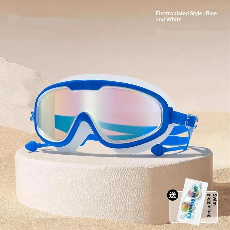 Large Frame Adult Swimming Goggles Anti Fog Uv Protection Waterproof Swim Glasses With Ear Plugs For Pool Beach