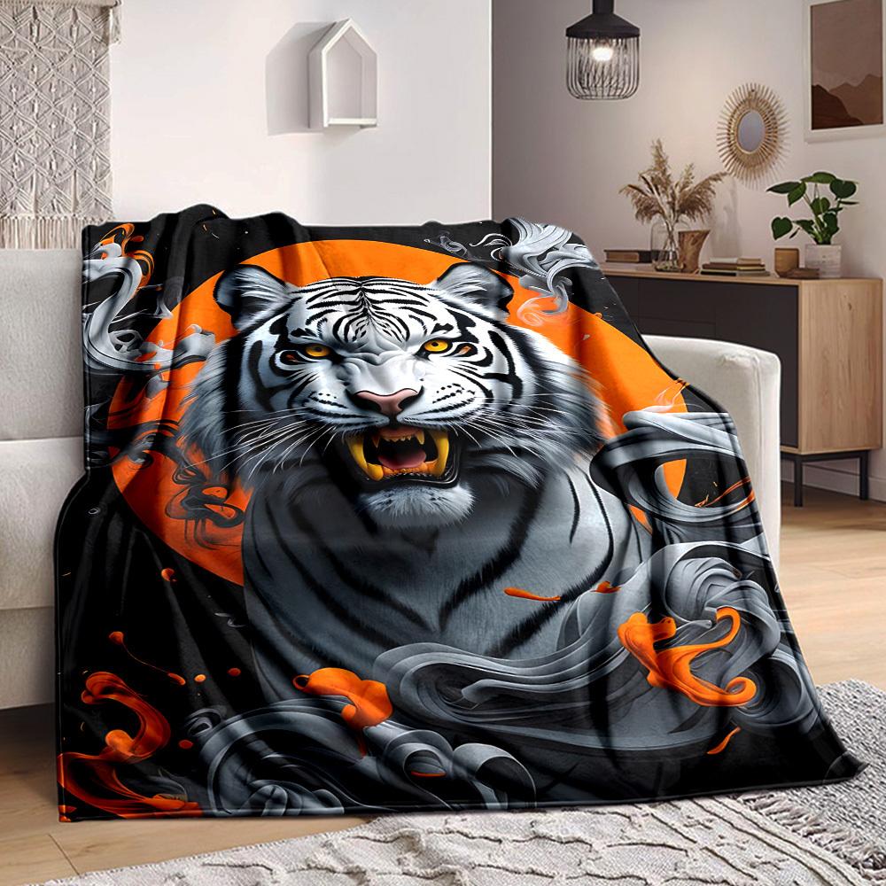 1pc Tiger Print Blanket Lightweight Flannel Blanket Throw Blanket For Sofa, Bed, Travel, Camping Yy2509026190