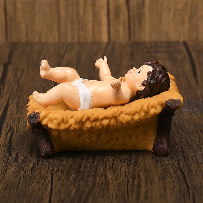 Resin Baby Jesuses in a Manger Nativity Figurines Nativity Collectible Statue Holy Faith Gift Christian Holiday Decors