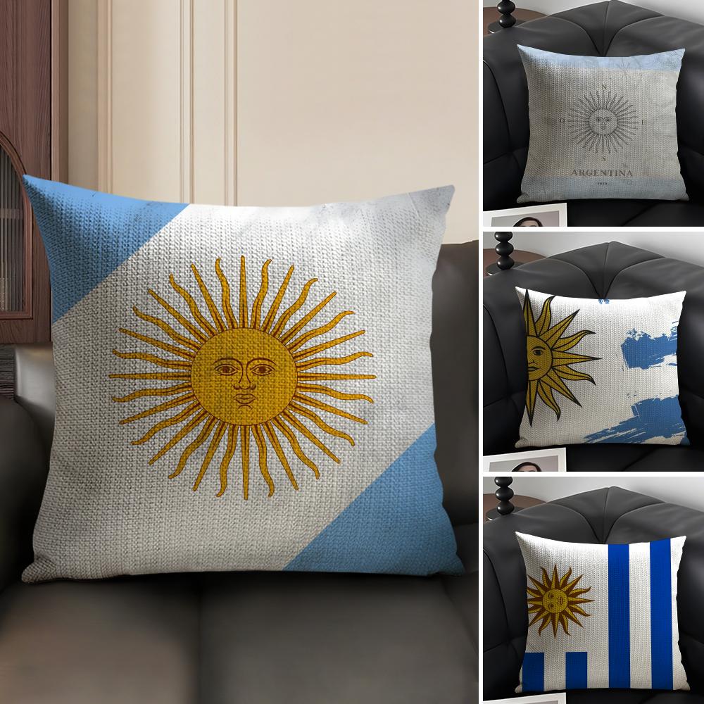 Uruguay Flag Hot Cushion Cover Natural Linen Organic Fabric Double-Sided Printing Sofa Home Decor Gift Pillow Case