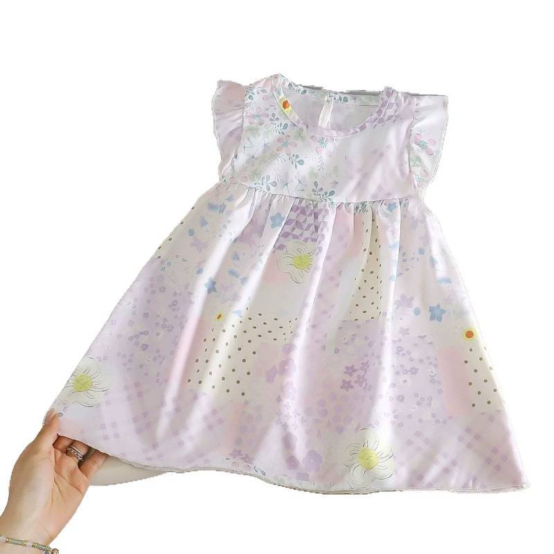 Korean Style Girl Summer Dress With Floral Print Soft Cotton For Kids