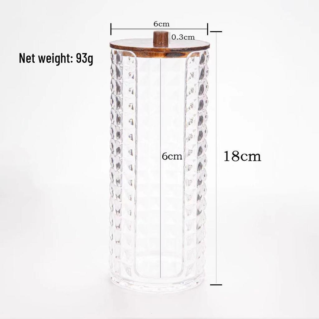 Diamond Pattern Cotton Pad Organizer with Wooden Lid - Multi-Purpose Desktop Storage Box