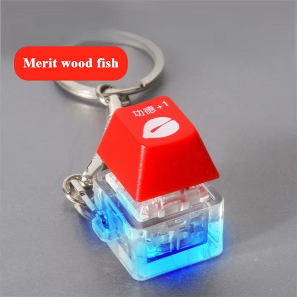 Wooden Fish Keychain Led Light Finger Keyboard Mini Fidget Button  Gift