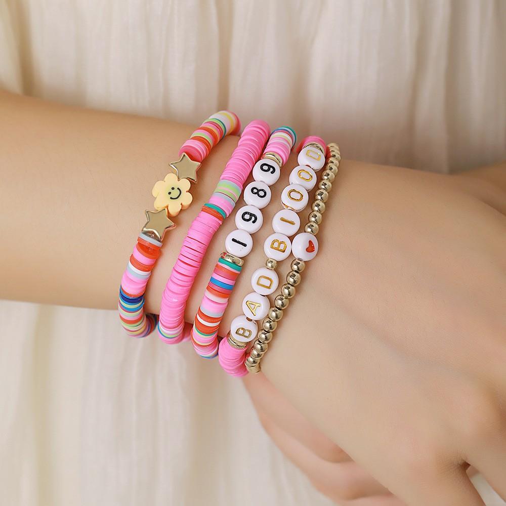 Mixed Color Elastic Soft Pottery Bracelet Love Tai Chi Yin Yang Soft Pottery Bracelet Friendship Couple Stacked Bracelet