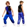 Boys Metallic Jazz Dance Costume Mock Neck Sleeveless Back Zipper Shiny Sequins Color Block Top Cargo Pants
