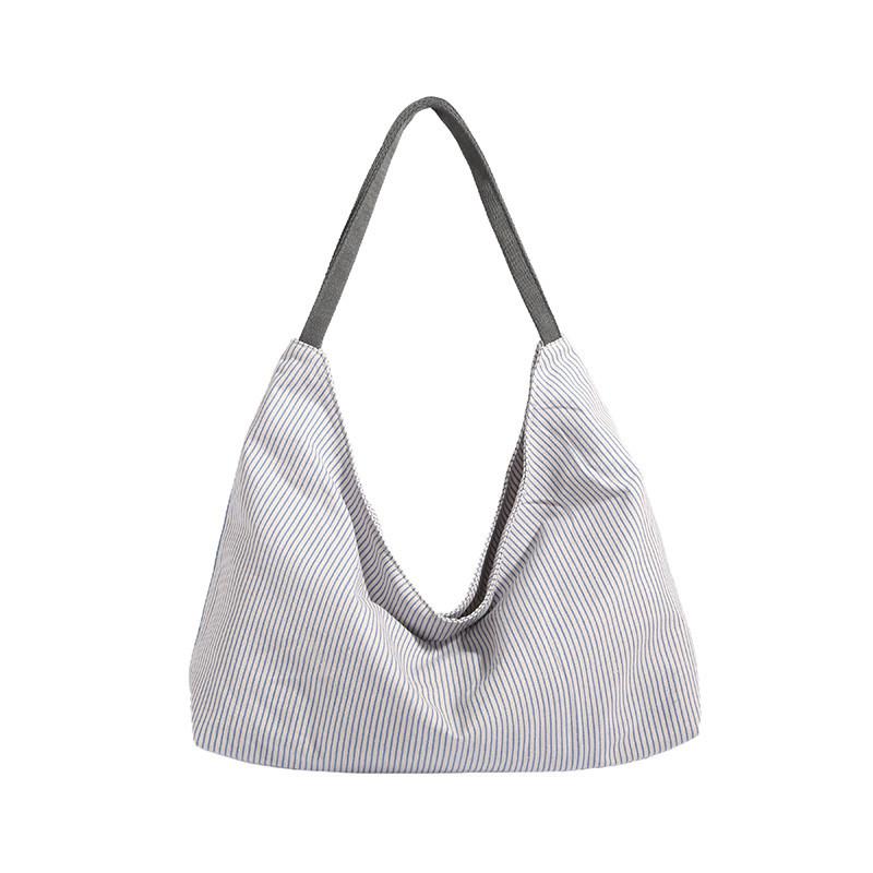 Simple striped canvas bag for women, large-capacity color-blocking tote bag, versatile commuter shoulder bag2026New Handbag