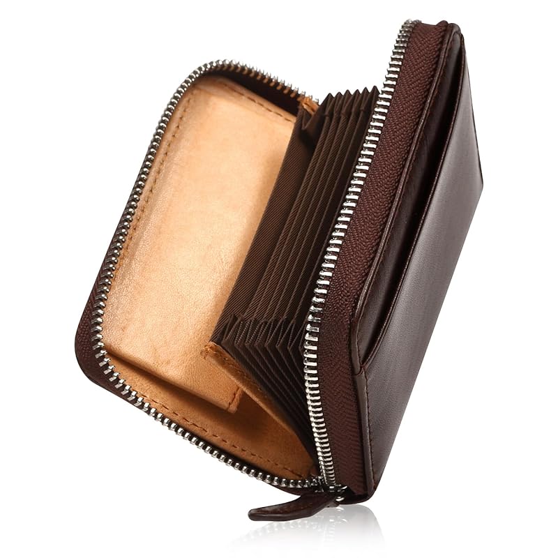 

[Unevenness] men s bellows wallet card holder coin case Bills don t break italian leather genuine leather dark brown