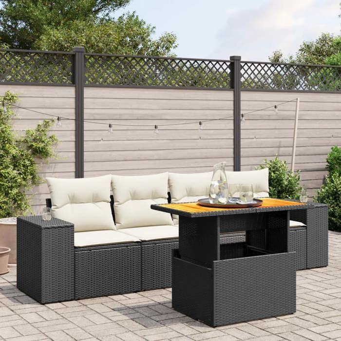 VidaXL Salon de Jardin avec Coussins 5 pcs, Canapés de Terrasse, Ensemble de Meubles de Patio, Mobilier d'Extérieur, Noir 3272512